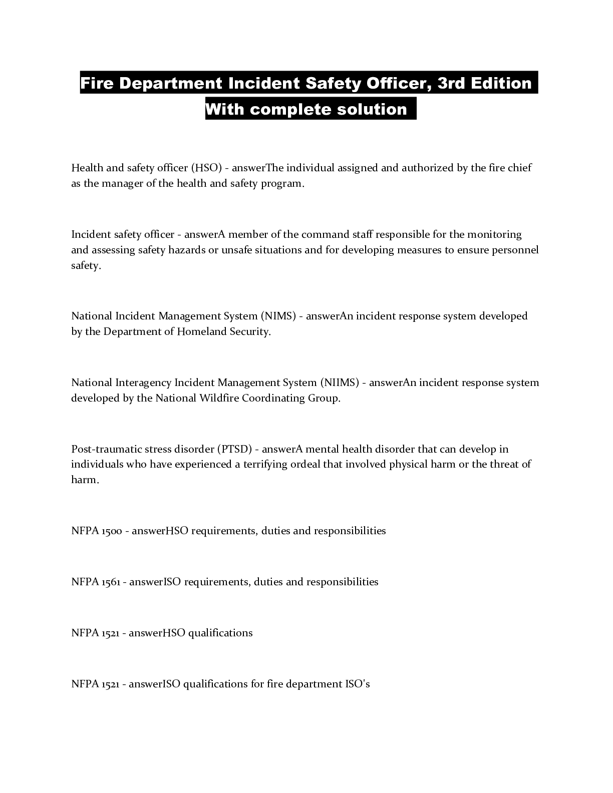 Preview of Fire Department Incident Safety Officer, 3rd Edition With complete solution